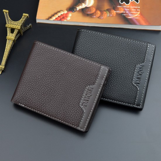 New men's wallet - short style wallet, multi-card slot men's youth simple fashionable multi-card lotus pattern horizontal patchwork leather wallet New men's wallet - short style wallet, multi-card slot men's youth simple fashionable multi-card lotus pattern horizontal patchwork leather wallet