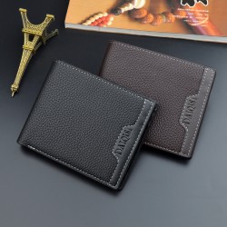 New men's wallet - short style wallet, multi-card slot men's youth simple fashionable multi-card lotus pattern horizontal patchwork leather wallet