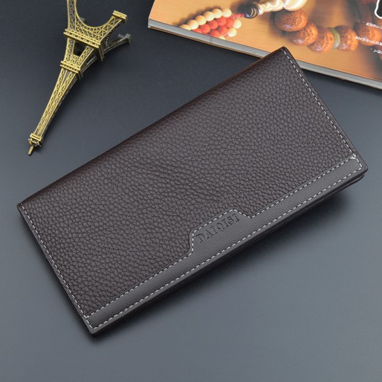 New style men's purse - long length, thin soft leather bag with multi-card slot, horizontal style patchwork leather bag, multi-card slot business suit bag New men's wallet - long style men's purse - men's vertical style fashionable casual soft leather bag