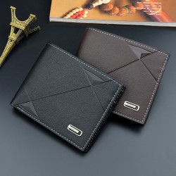 New men's wallet - short style, multi-card slot, fashionable and casual money clip, thin style for young men, three-fold horizontal style soft leather case.