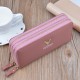New women's wallet - double zipper long style hand-held bag, fashionable and simple, litchi-patterned large capacity double-layer money clip, mobile phone bag.