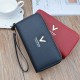 New women's wallet - double zipper long style hand-held bag, fashionable and simple, litchi-patterned large capacity double-layer money clip, mobile phone bag.
