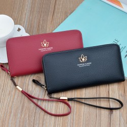 New women's wallet - long style with zipper, hand-held bag, fashionable and simple, large capacity, litchi-patterned money clip, mobile phone bag.