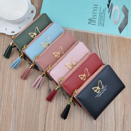 New women's wallet - short style wallet, multi-card slot women's student, Japanese style fashionable mini small leather wallet with zipper, zero wallet