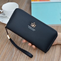 New women's wallet - long style with zipper, hand-held bag, fashionable and simple, large capacity, litchi-patterned money clip, mobile phone bag.