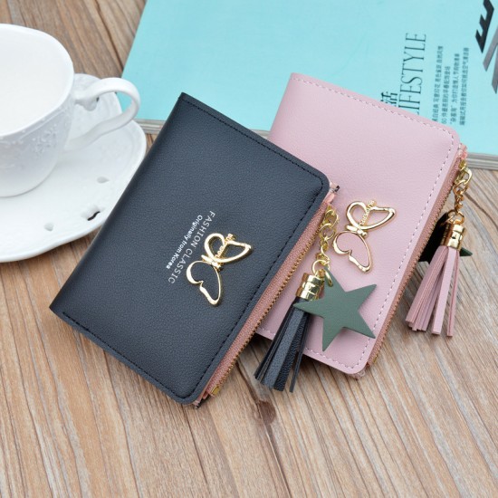 New women's wallet - short style wallet, multi-card slot women's student, Japanese style fashionable mini small leather wallet with zipper, zero wallet
