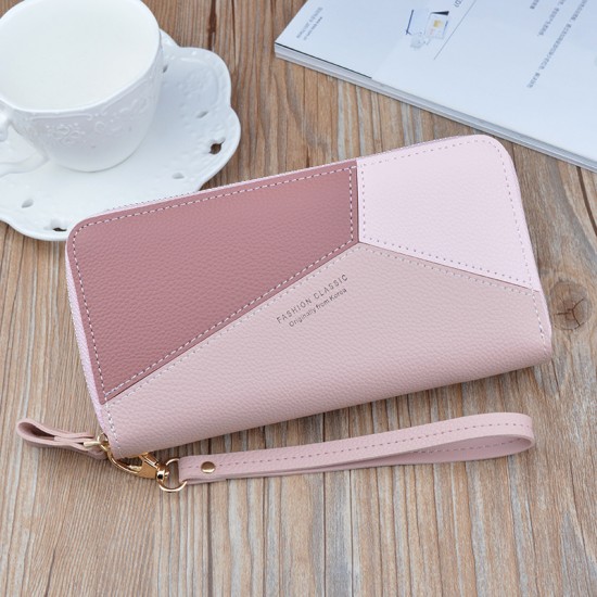 New women's wallet - long style double zipper hand-held bag, large capacity money clip, double-layer soft leather case, no change money bag.