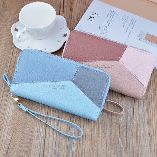 New women's wallet - long style double zipper hand-held bag, large capacity money clip, double-layer soft leather case, no change money bag.