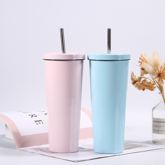 Wow Custom Factory Stainless Steel Straw Cup, Creative Car Thermos, Double-Walled Vacuum Coffee Cup Wholesale