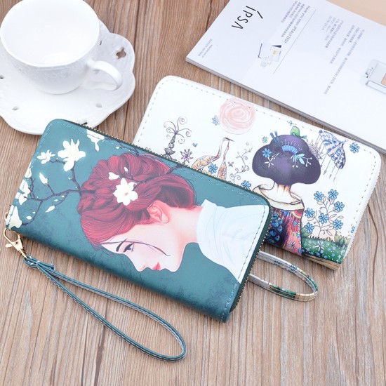 New women's wallet - long style double zipper hand-held bag, fashionable and Japanese style, large capacity folding soft leather case, small wallet.