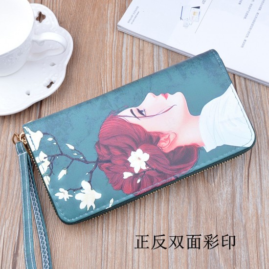 New women's wallet - long style double zipper hand-held bag, fashionable and Japanese style, large capacity folding soft leather case, small wallet.
