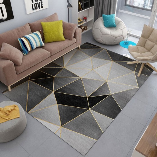 Nordic abstract geometric living room carpet with lines, coffee table and sofa blanket, decorative wall-to-wall bedroom carpet in stock.