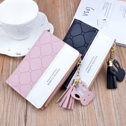 Compact and lightweight women's purse - short length, money clip, female student, fresh and sweet three-fold soft leather bag, minimalist small wallet