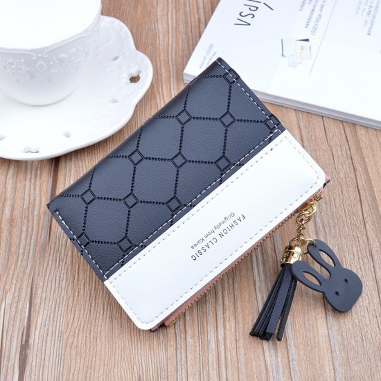 Compact and lightweight women's purse - short length, money clip, female student, fresh and sweet three-fold soft leather bag, minimalist small wallet