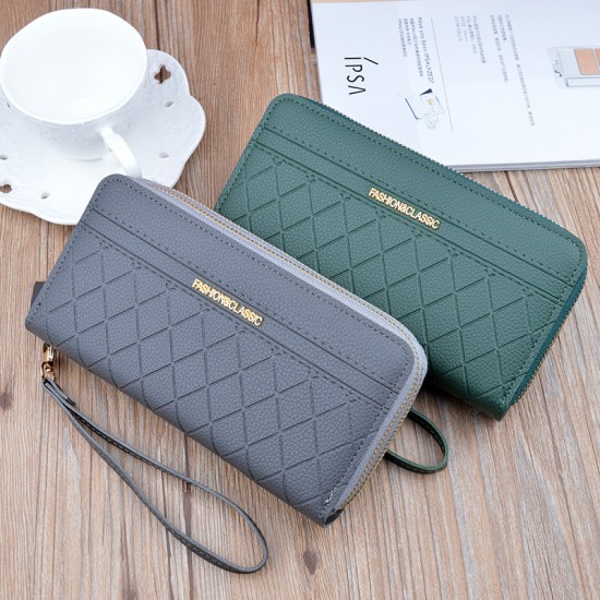 New women's wallet - long style double zipper hand-held bag, fashionable and checkered large capacity double-layer money clip, no change money bag.