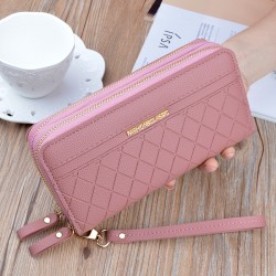 New women's wallet - long style double zipper hand-held bag, fashionable and checkered large capacity double-layer money clip, no change money bag.