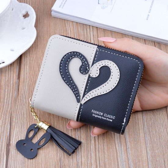 New style small wallet - short and mini purse with zippers， fringed wallet， fashionable Korean-style patchwork color contrast clutch bag New men's wallet - long style men's purse - men's vertical style fashionable casual soft leather bag - multi-card slot