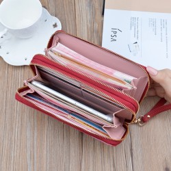 Women's wallet - long style multi-card slot money clip, soft leather case, fashionable and simple, large capacity, 3-fold hand-held bag.