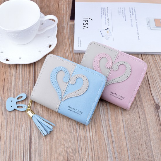 New style small wallet - short and mini purse with zippers， fringed wallet， fashionable Korean-style patchwork color contrast clutch bag New men's wallet - long style men's purse - men's vertical style fashionable casual soft leather bag - multi-card slot