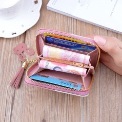 New style small wallet - short and mini purse with zippers， fringed wallet， fashionable Korean-style patchwork color contrast clutch bag New men's wallet - long style men's purse - men's vertical style fashionable casual soft leather bag - multi-card slot