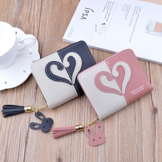 New style small wallet - short and mini purse with zippers， fringed wallet， fashionable Korean-style patchwork color contrast clutch bag New men's wallet - long style men's purse - men's vertical style fashionable casual soft leather bag - multi-card slot