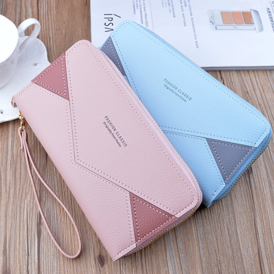 Women's wallet - long style multi-card slot money clip, soft leather case, fashionable and simple, large capacity, 3-fold hand-held bag.