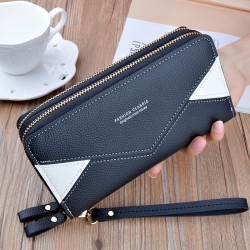 Women's wallet - long style multi-card slot money clip, soft leather case, fashionable and simple, large capacity, 3-fold hand-held bag.