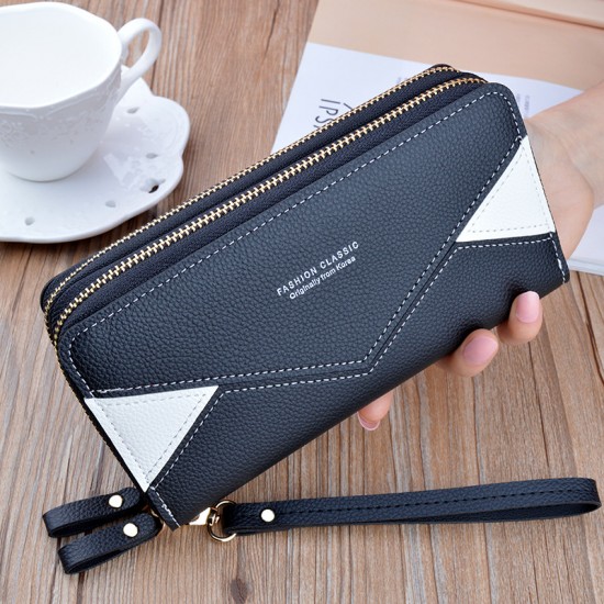 Women's wallet - long style multi-card slot money clip, soft leather case, fashionable and simple, large capacity, 3-fold hand-held bag.