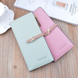 New women's wallet - long style double zipper hand-held bag, large capacity money clip, double-layer soft leather case, no change money bag.