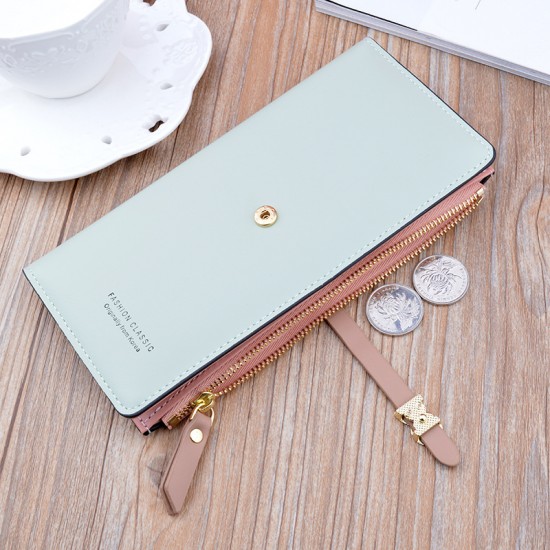 New women's wallet - long style double zipper hand-held bag, large capacity money clip, double-layer soft leather case, no change money bag.