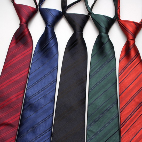 Lazy zipper tie 8cm Men's formal business professional polyester jacquard striped plaid tie wholesale