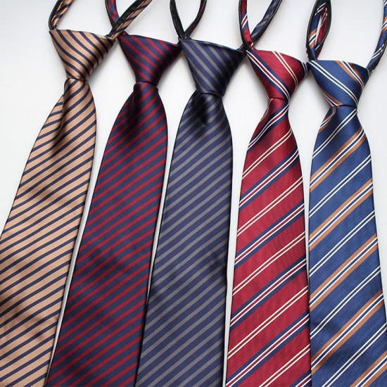Lazy zipper tie 8cm Men's formal business professional polyester jacquard striped plaid tie wholesale