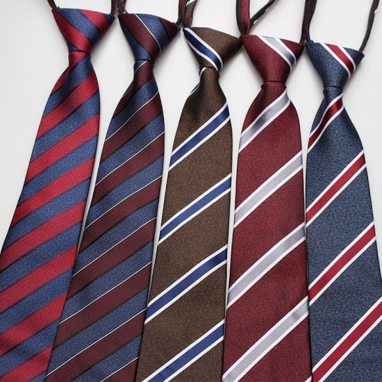 Lazy zipper tie 8cm Men's formal business professional polyester jacquard striped plaid tie wholesale