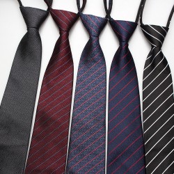 Lazy zipper tie 8cm Men's formal business professional polyester jacquard striped plaid tie wholesale