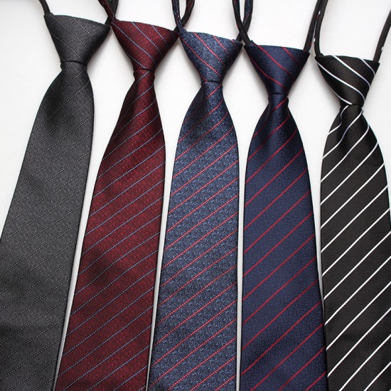 Lazy zipper tie 8cm Men's formal business professional polyester jacquard striped plaid tie wholesale