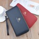 New women's wallet - long style Korean-style student fashion money clip with double zipper, multi-card slot, soft leather case, large capacity, litchi-patterned money clip.