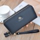 New women's wallet - long style Korean-style student fashion money clip with double zipper, multi-card slot, soft leather case, large capacity, litchi-patterned money clip.