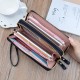 New women's wallet - long style Korean-style student fashion money clip with double zipper, multi-card slot, soft leather case, large capacity, litchi-patterned money clip.