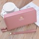 New women's wallet - long style Korean-style student fashion money clip with double zipper, multi-card slot, soft leather case, large capacity, litchi-patterned money clip.