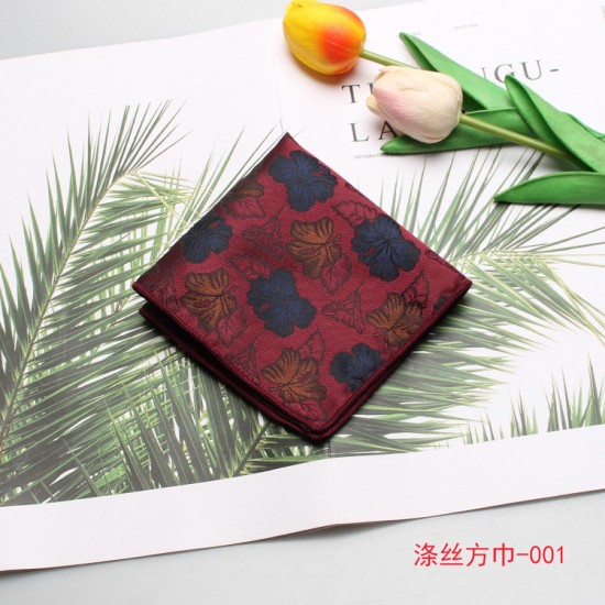 Men's formal suits, business suits, actor suits, polyester burgundy patterned pocket squares, with gift boxes available.