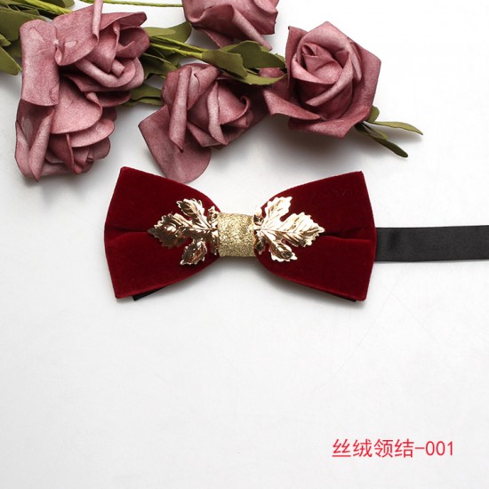 Factory in stock, trendy and personalized velvet inlaid burgundy bow ties, wedding banquet suit accessories