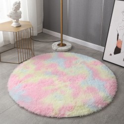 Circular gradient tie-dye carpets, living room sofa mats, and long-haired silk solid color rugs for bedroom beds
