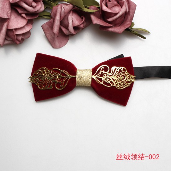 Factory in stock, trendy and personalized velvet inlaid burgundy bow ties, wedding banquet suit accessories