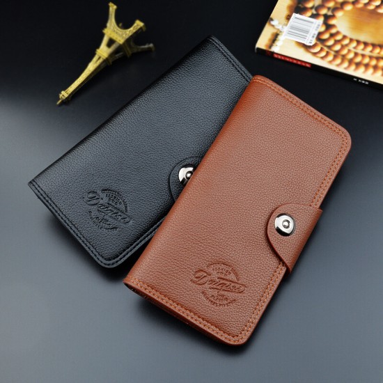 New style men's purse - short length, money clip, young man, simple fashionable multi-card slot lychee pattern horizontal style patchwork leather bag