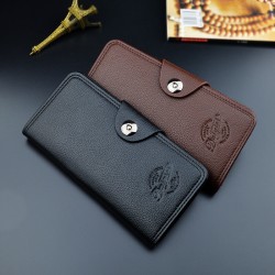 New style men's purse - short length, money clip, young man, simple fashionable multi-card slot lychee pattern horizontal style patchwork leather bag