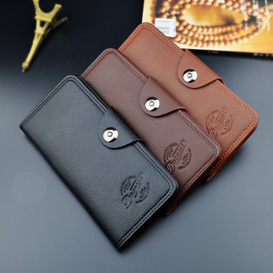 New style men's purse - short length, money clip, young man, simple fashionable multi-card slot lychee pattern horizontal style patchwork leather bag