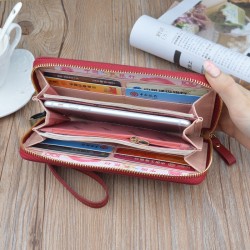 New women's wallet - long style double zipper hand-held bag, fashionable and embroidered money clip, large capacity soft leather case, no change money bag.