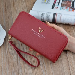 New women's wallet - long style double zipper hand-held bag, fashionable and embroidered money clip, large capacity soft leather case, no change money bag.