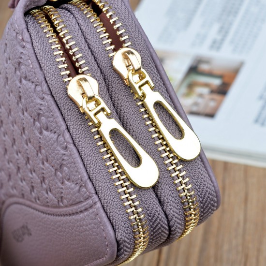 New women's wallet - long style double zipper hand-held bag, fashionable and checkered large capacity double-layer money clip, no change money bag.