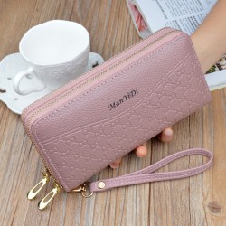 New women's wallet - long style double zipper hand-held bag, fashionable and checkered large capacity double-layer money clip, no change money bag.